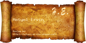 Hetyei Ervin névjegykártya